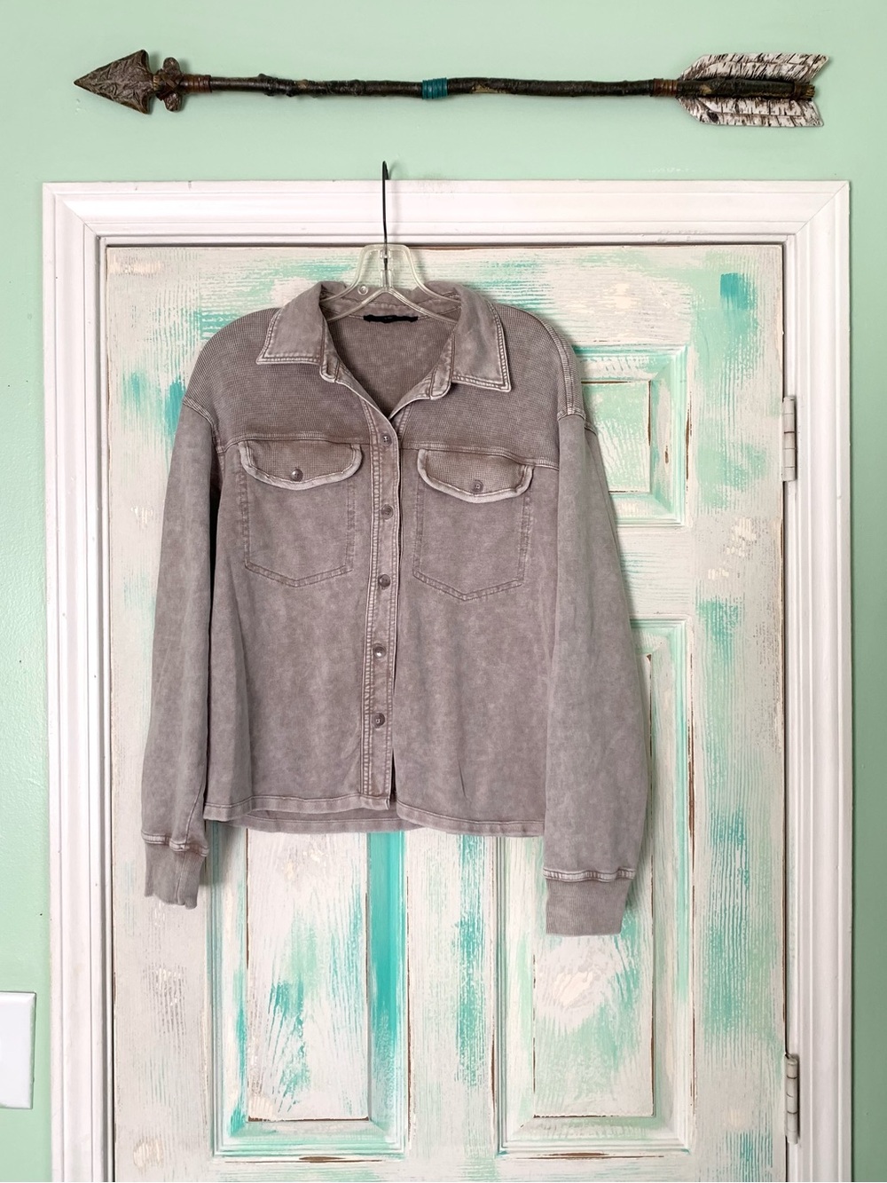 Jane & Delancey Stone Mineral Washed Out Taupe Button Up Blouse Small